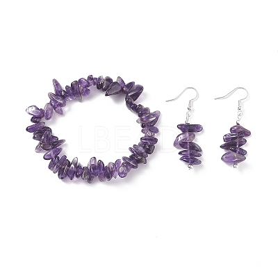 Natural Amethyst Chips Beaded Jewelry Set X-SJEW-JS01232-03-1