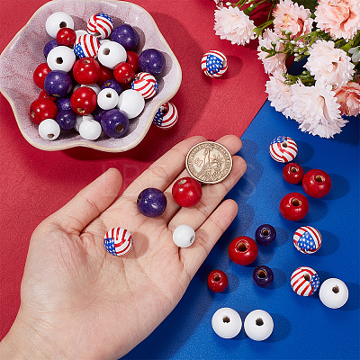 140Pcs 7 Style Independence Day Natural Wood Beads WOOD-SC0001-45-1