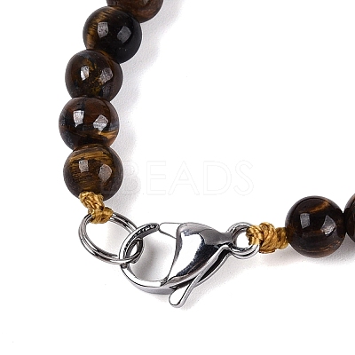 Natural Tiger Eye Round & Cone Beaded Necklaces NJEW-N064-03D-1