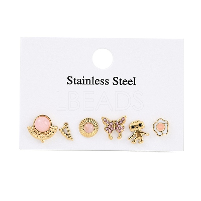 304 Stainless Steel Rhinestone Stone Dyeing Stud Earrings EJEW-S224-04G-04-1