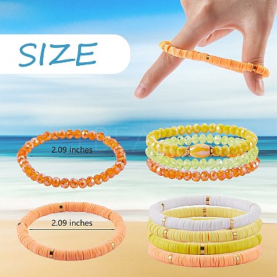 7Pcs 7 Style Handmade Polymer Clay Heishi Surfer Stretch Bracelets Set BJEW-SW00073-02-1