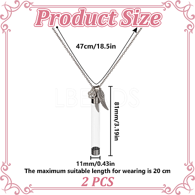 2Pcs Clear Plastic Tube Box & Alloy Paw Print and Wings Pendant Iron Chain Necklaces NJEW-DR00026-1
