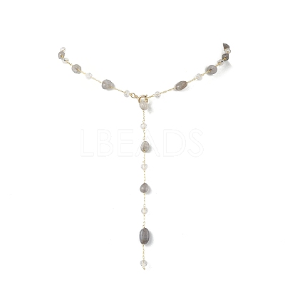 Handmade Natural Labradorite Beaded Chains Earring & Necklaces Sets SJEW-JS01342-03-1