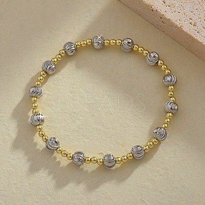 Brass Round Beaded Stretch Bracelets for Women Men BJEW-Z129-01GP-1