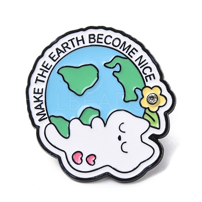White Cat with Earth Enamel Pins JEWB-L024-02EB-04-1