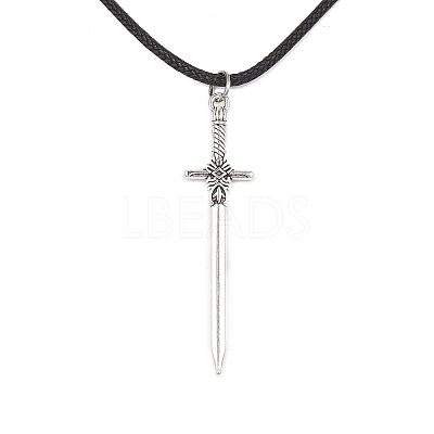 Alloy Sword Pendant Necklace with Waxed Cords NJEW-JN04473-1