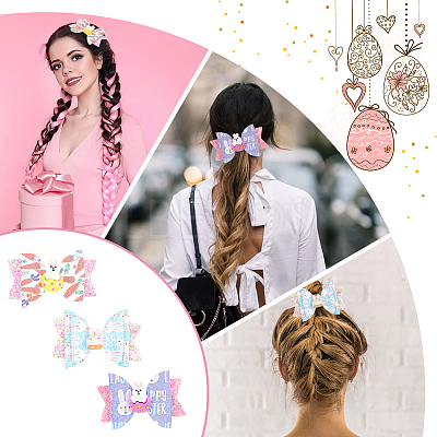 4 Sets 2 Style Baby Girl Hair Bowknot with Bunny Alligator Hair Clips Set MRMJ-GL0001-04-1