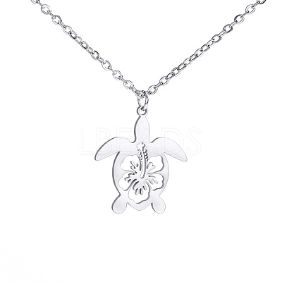 Ocean 304 Stainless Steel Hollow Floral Turtle Pendant Necklaces for Women WG89907-01-1