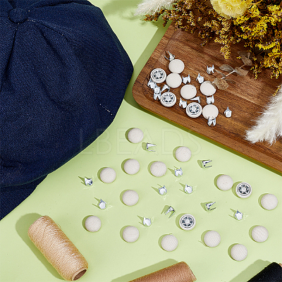 24 Bags Flat Round Cloth Cap Nail Buttons BUTT-BC0001-21E-1