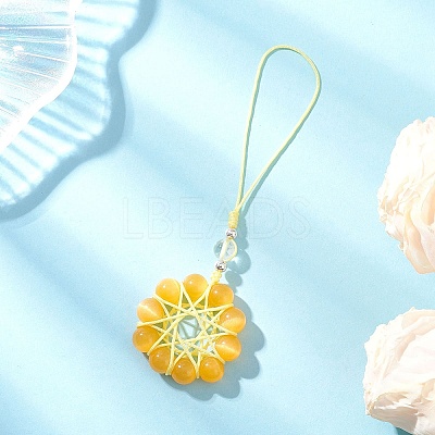 Cat Eye Flower Pendant Decorations HJEW-TA00419-01-1