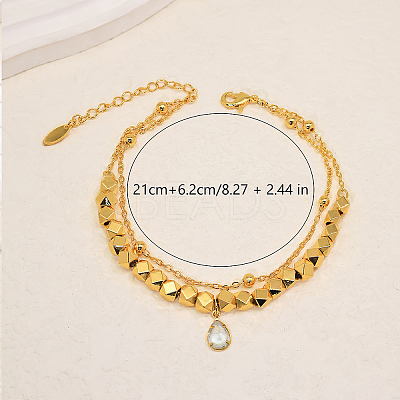 Elegant Brass Glass Teardrop Charm Double-Layer Foot Chain Anklets for Women NE9824-1