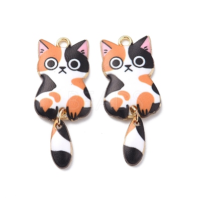 Light Gold Rack Plating Alloy Enamel Pendants X-ENAM-G210-01LG-1