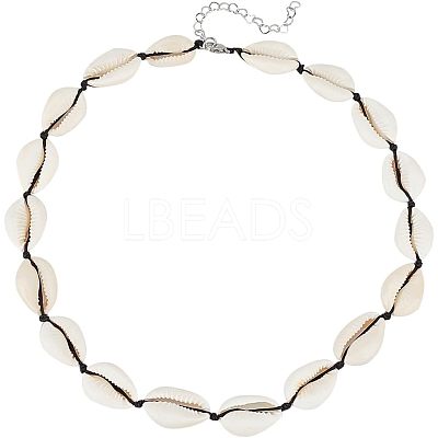 Natural Cowrie Shell Beaded Necklace for Women NJEW-UN0001-40-1