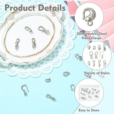 11Pcs 11 Styles 304 Stainless Steel Hook Clasps STAS-CJ0003-39P-1