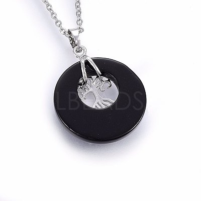 Natural Black Onyx(Dyed & Heated) Flat Round Pendants G-I357-A01-1