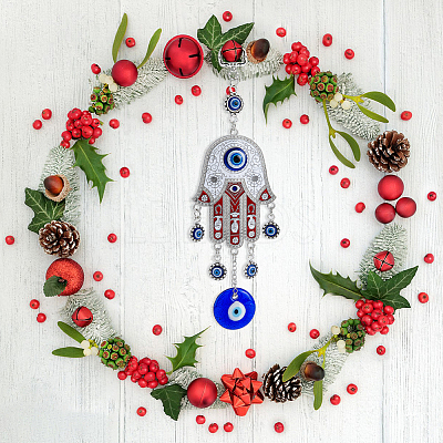 3Pcs 3 Cololrs Bohemian Tribal Metal Pendant with Devil's Eye Design Hand Keychain KEYC-DC0021-28-1