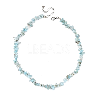 Natural Larimar Chip Beaded Necklaces with 304 Stainless Steel End Chains NJEW-JN06662-1