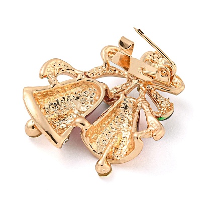 Christmas Theme Golden Zinc Alloy with Rhinestone Brooches JEWB-B018-01G-08-1