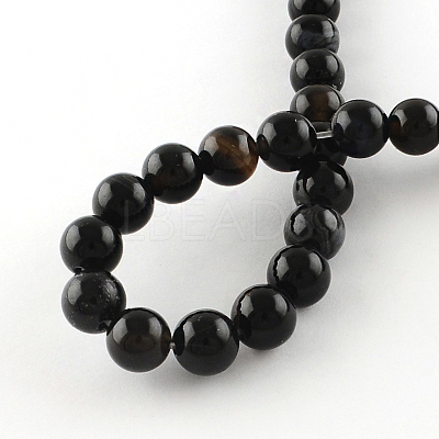 Natural Black Onyx Round Bead Strands G-R198-14mm-1