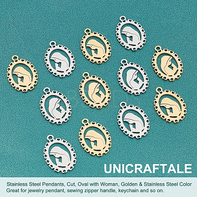 12Pcs 2 Colors Ion Plating(IP) 201 Stainless Steel Pendants STAS-UN0029-76-1
