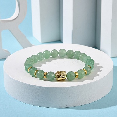 Natural Green Aventurine & Alloy Buddha Head Beaded Strech Bracelets BJEW-JB09420-04-1