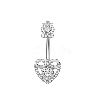 304 Stainless Steel Pave Clear Cubic Zirconia Curved Barbell Belly Rings FS-WG7A03F-05-1