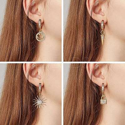 Clear Cubic Zirconia Cone Drop Huggie Hoop Earrings EJEW-SW00005-09-1