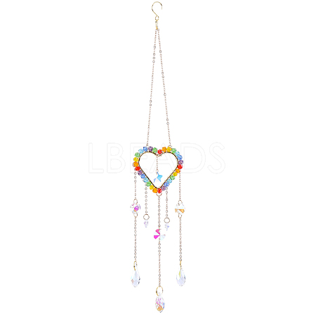 1Pc Colorful Glass Beaded Woven Net Suncatchers AJEW-CY0001-95A-1