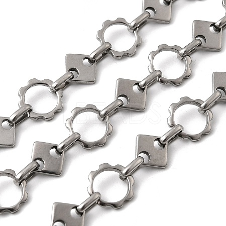 304 Stainless Steel Flower with Rhombus Link Chains CHS-Z007-14P-1