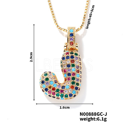 Brass Pave Colorful Cubic Zirconia Letter Pendant Box Chain Necklaces NU0575-10-1