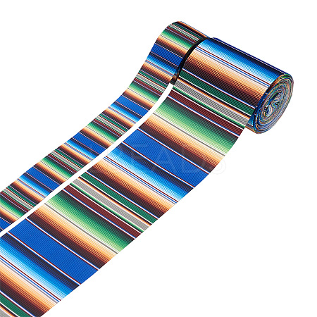 2Rolls 2 Styles Stripe Pattern Printed Polyester Grosgrain Ribbon OCOR-TA0001-37G-1