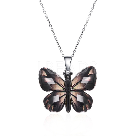 Butterfly Resin Pendant Necklaces PW-WG40B23-05-1