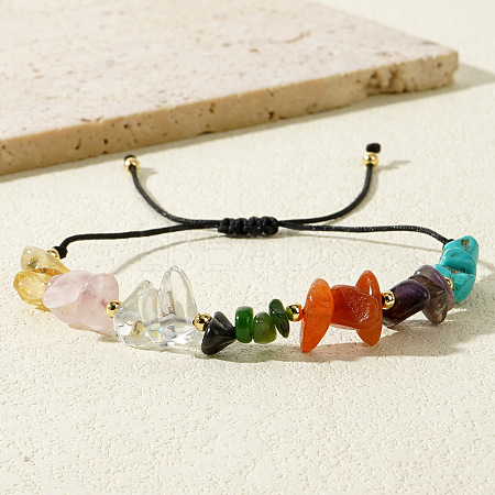 Colorful Stone Chip Braided Beaded Chakra Adjustable Bracelets for Fall and Winter Fashion Gift FJ4689-1