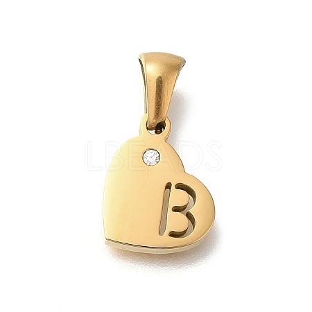 304 Stainless Steel Heart Pendants with Rhinestone STAS-Z103-01G-02-1