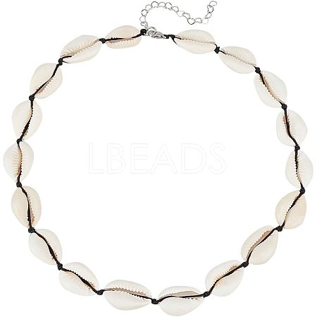 Natural Cowrie Shell Beaded Necklace for Women NJEW-UN0001-40-1