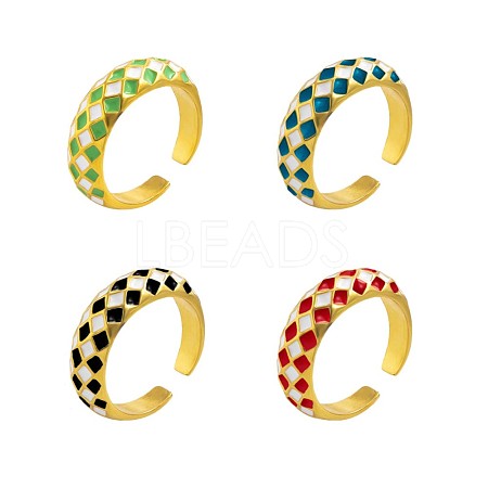 4Pcs 4 Colors Checkerboard Enamel Open Cuff Rings JR856A-1