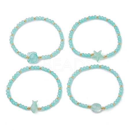 4Pcs 4 Styles Faceted Rondelle Glass Beaded Stretch Bracelets BJEW-JB10206-S-1