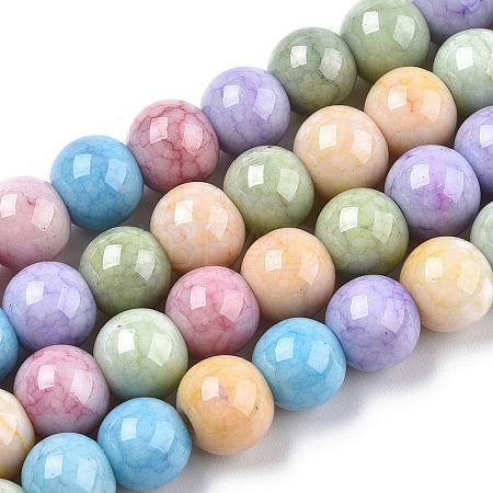 Ombre Effect Dyed Crackle Glass Round Beads Strands GLAA-T031-01D-1