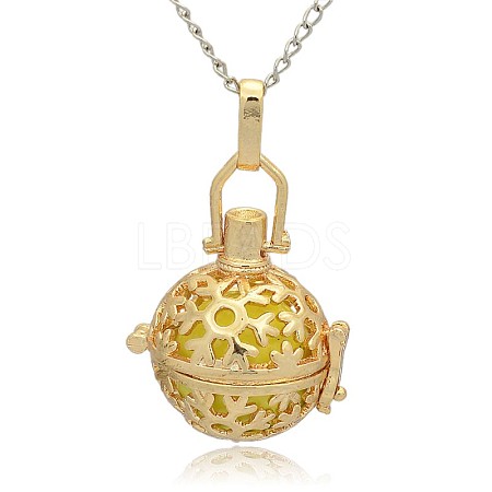 Golden Tone Brass Hollow Round Cage Pendants KK-J232-07G-1