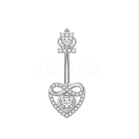 304 Stainless Steel Pave Clear Cubic Zirconia Curved Barbell Belly Rings FS-WG7A03F-05-1