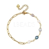 Natural Pearl Rice Beaded Chain Bracelets with 304 Stainless Steel Paperclip Chains BJEW-JB14234-01-3