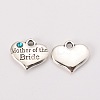 Wedding Theme Antique Silver Tone Tibetan Style Alloy Heart with Mother of the Bride Rhinestone Charms X-TIBEP-N005-18D-1