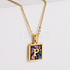 304 Stainless Steel Pave Natural Paua Shell Rectangle Initial Pendant Necklaces for Women FS-WG38E89-16-1