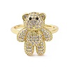 Brass Micro Pave Clear Cubic Zirconia Open Cuff Ring for Woman RJEW-M165-02C-G-2