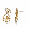 Brass Micro Pave Clear Cubic Zirconia Stud Earring Findings KK-T056-131G-NF-2