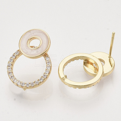Brass Micro Pave Clear Cubic Zirconia Stud Earring Findings KK-T054-39G-NF-1
