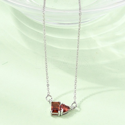 Brass Pave Cubic Zirconia Rectangle and Heart Pendant Cable Chain Necklaces KK-CBAB173-04P-06-1