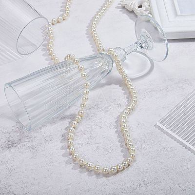 Baking Paint Pearlized Glass Pearl Round Beaded Long Necklaces NJEW-SW00066-03-1