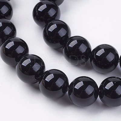 Natural Black Onyx Round Beads Strand G-L087-10mm-01-1