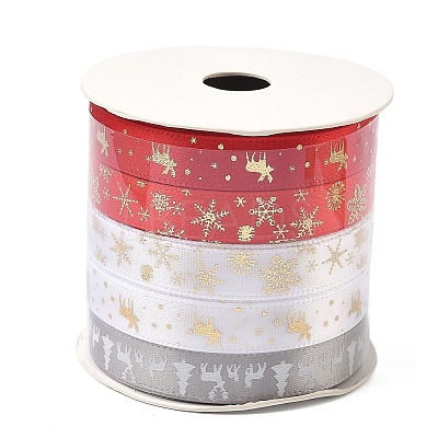 10M 5 Colors Hot Stamping Christmas Polyester Ribbons Set OCOR-XCP0002-03-1